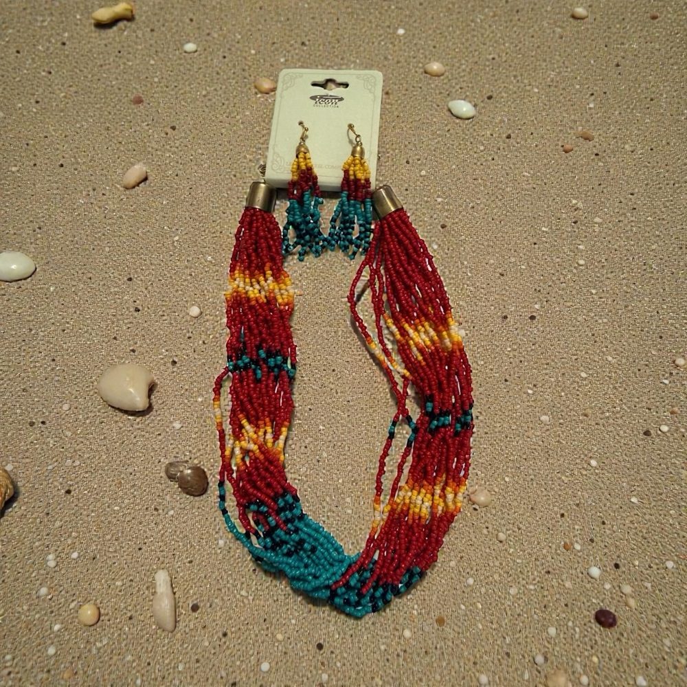 Colorful Beaded Necklace and Earring Set